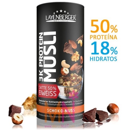 Muesli Proteico 3k PROTEIN MUESLI sabor Chocolate con frutos secos 390g