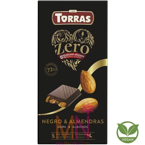 Chocolate negro 72% sin azúcar con Almendras ZERO 150g