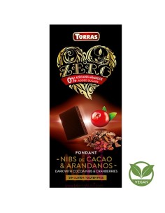 Chocolate negro con Nibs de cacao y Arándanos sin azúcar ZERO 125g