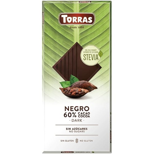 chocolate negro con stevia 60% cacao